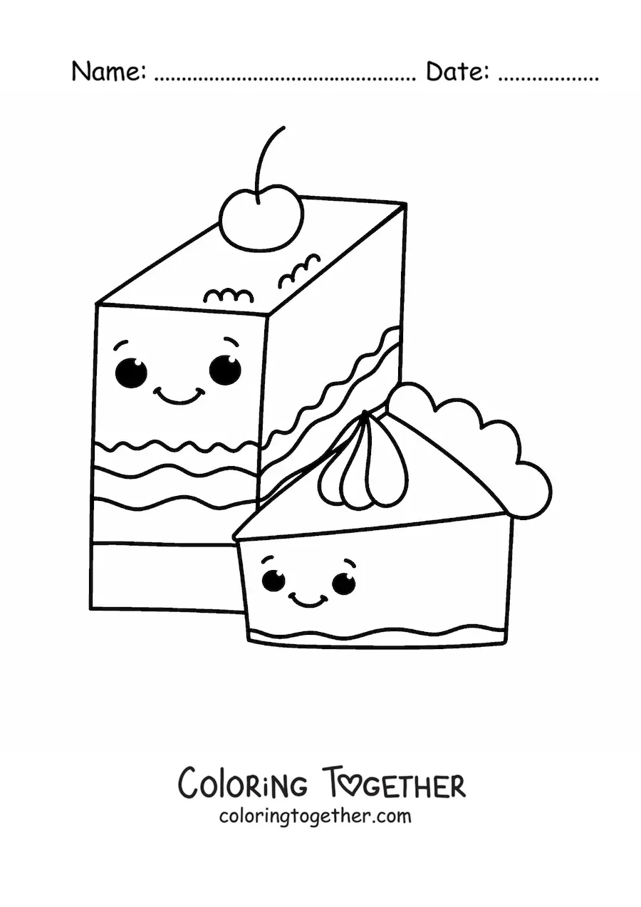 Coloring page of big kawaii cakes