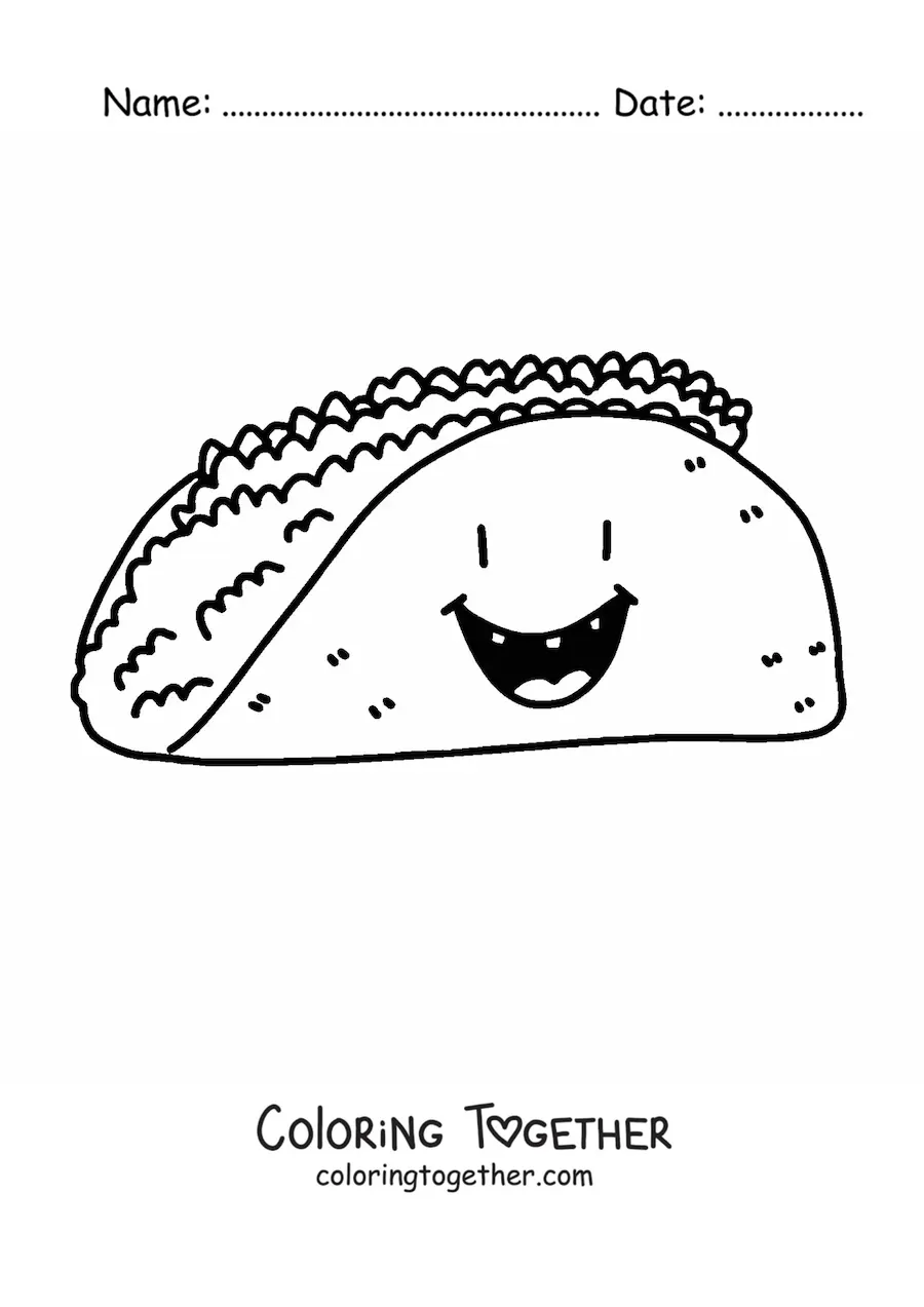 Coloring page of an animated taco