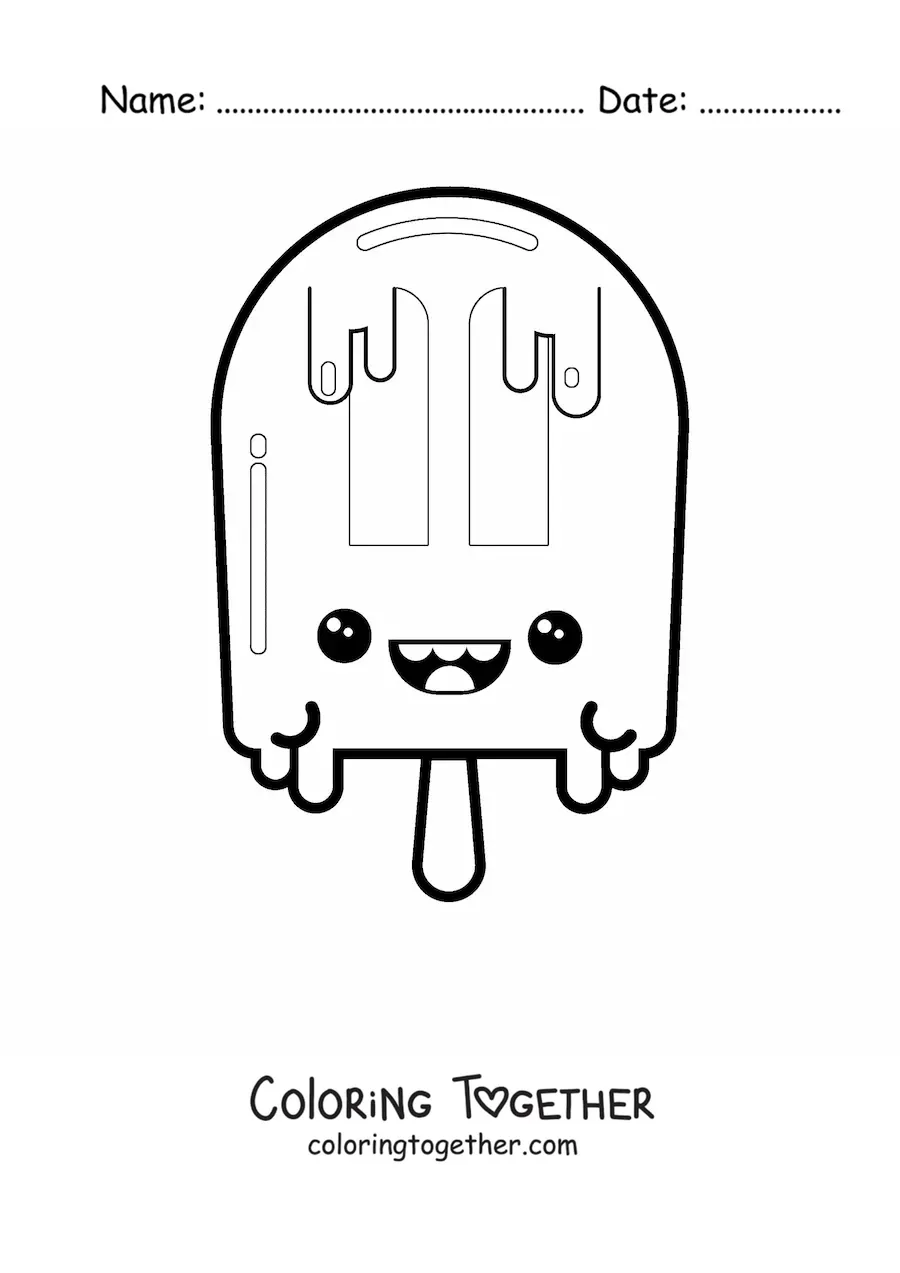 Coloring page of a kawaii ice cream bar