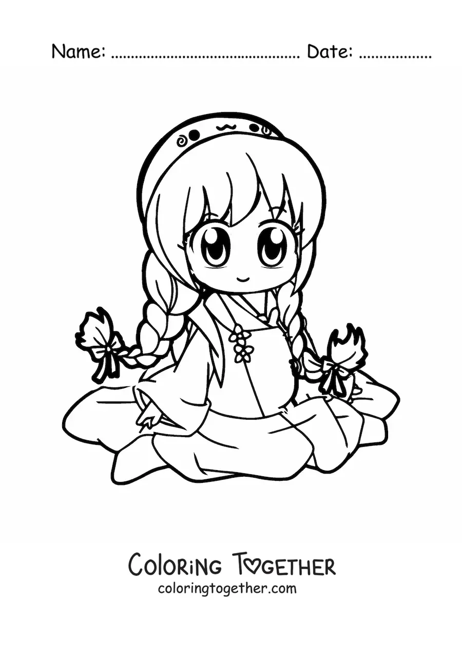 Coloring page of a kawaii Japanese doll