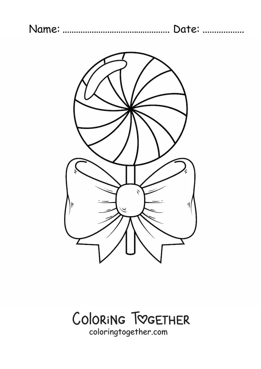Coloring page of a lollipop with a big bow