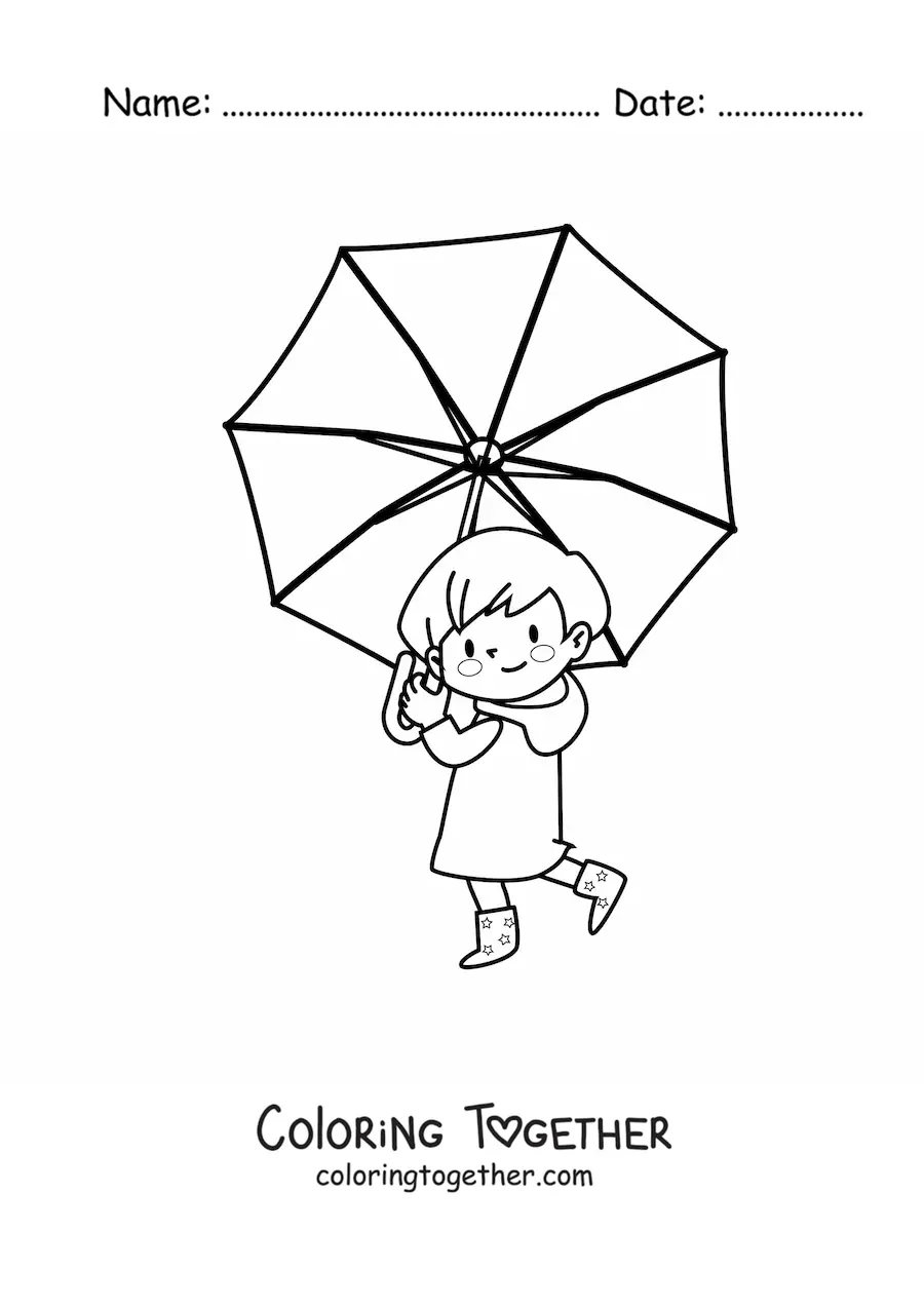 Coloring page of a kawaii girl with a parasol