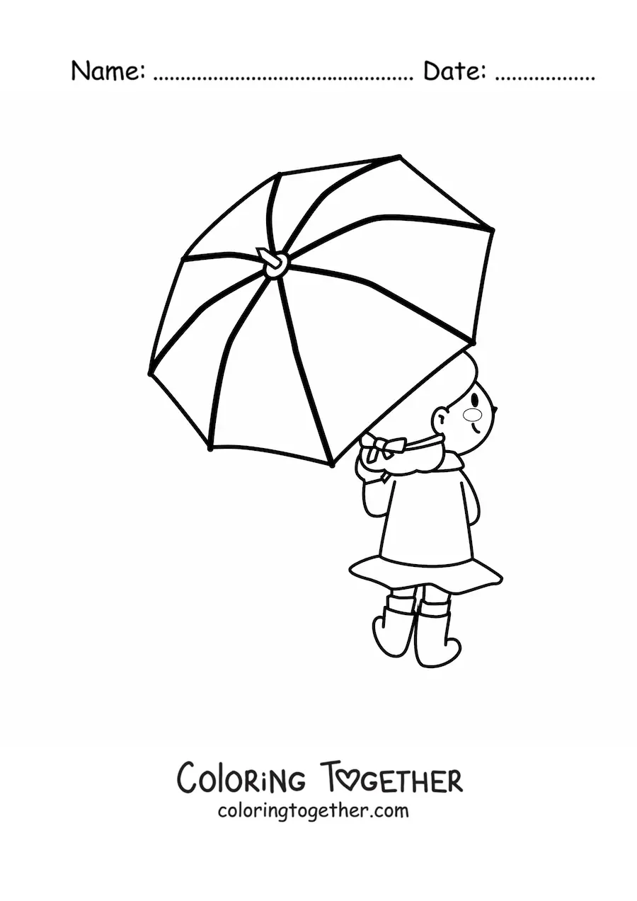 Coloring page of a kawaii doll with a parasol