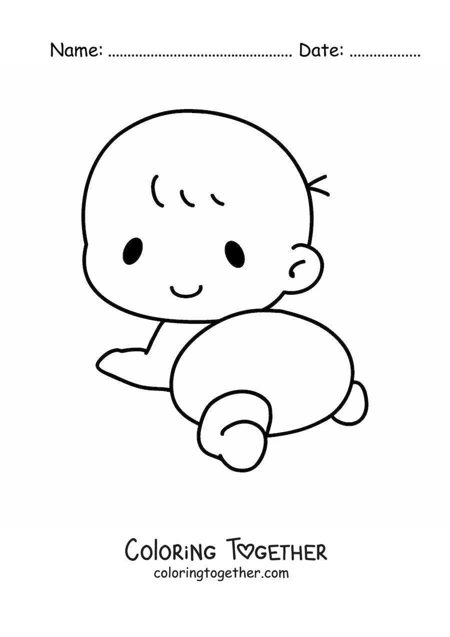 Coloring page of a baby in diapers crawling