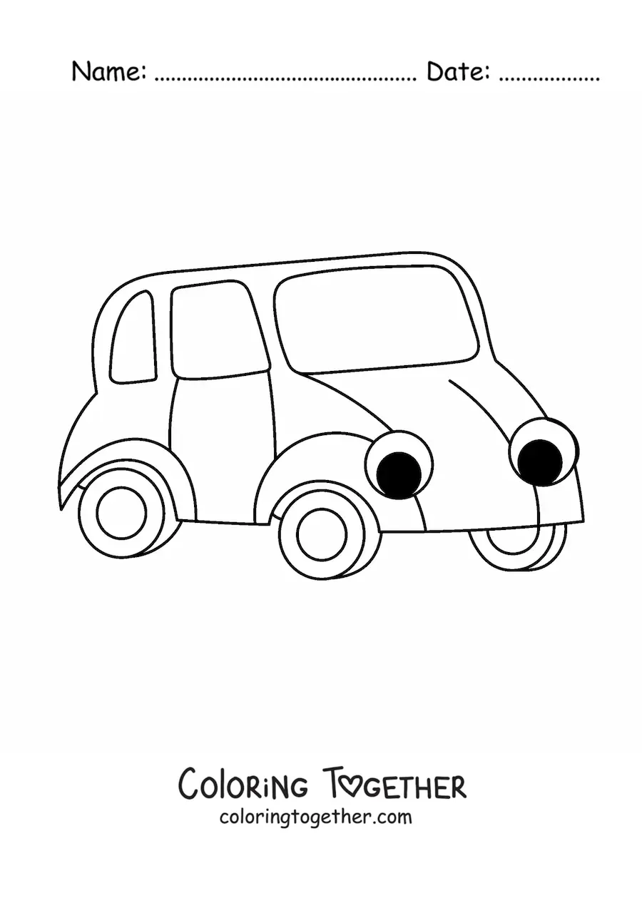 Coloring page of an easy kawaii car