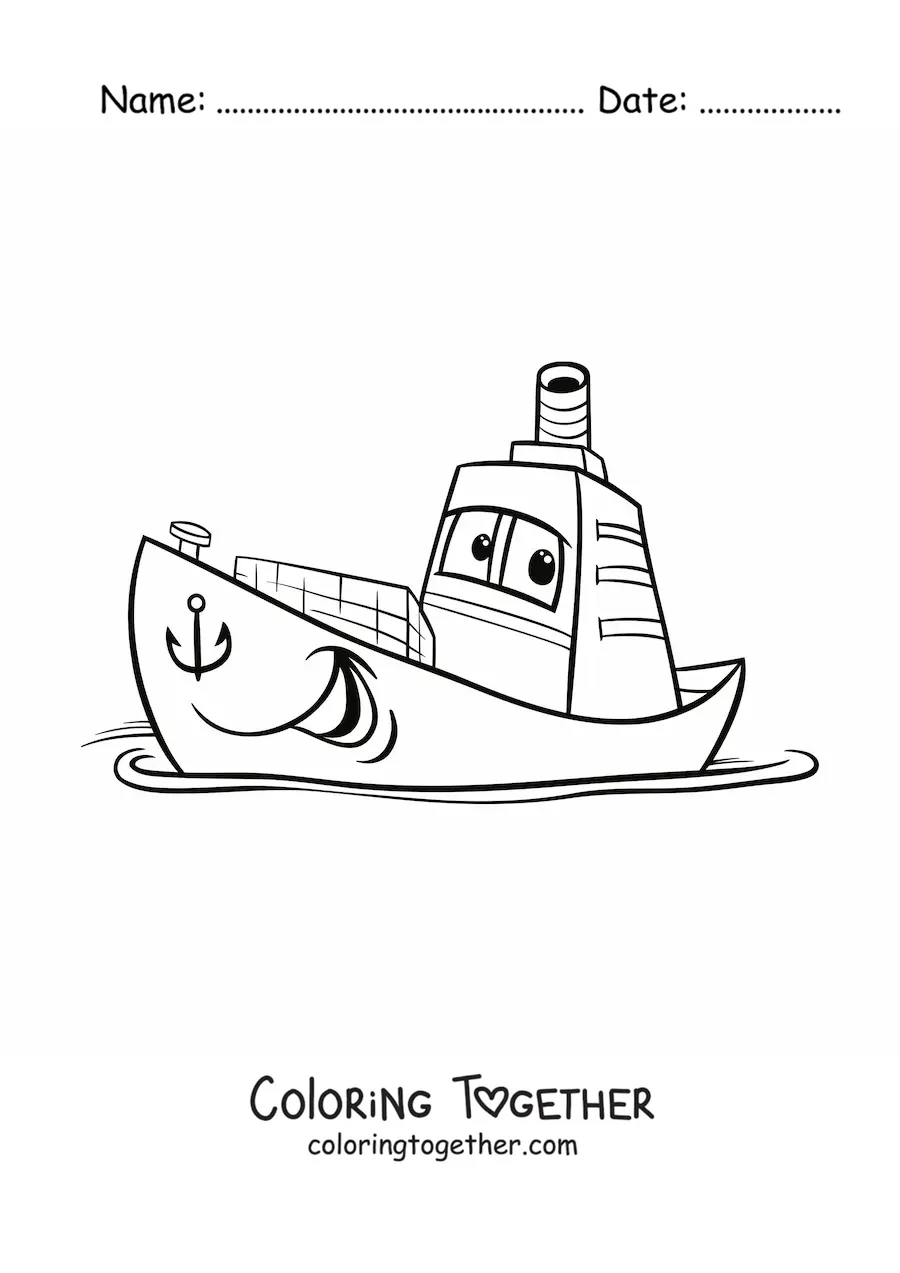 Coloring page of a cartoon boat