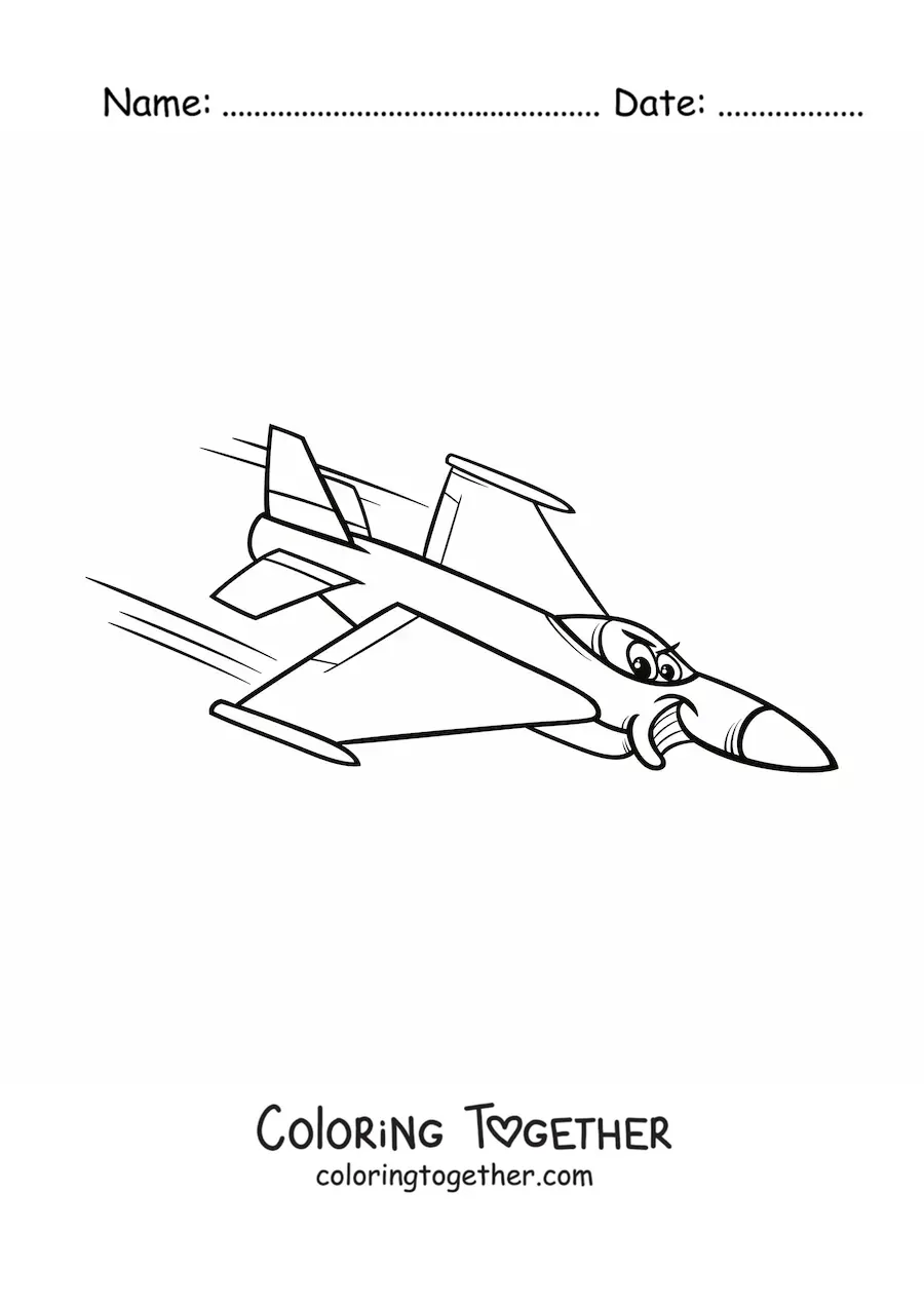 Coloring page of a cartoon war plane