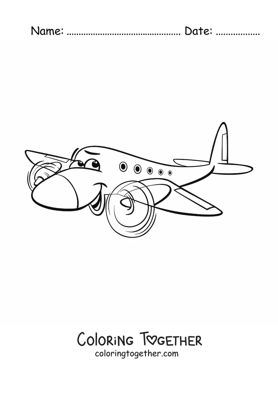 Coloring page of a cartoon airplane