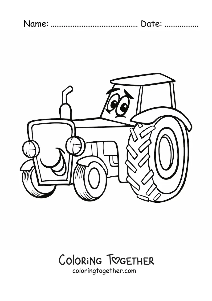 Coloring page of a cartoon tractor