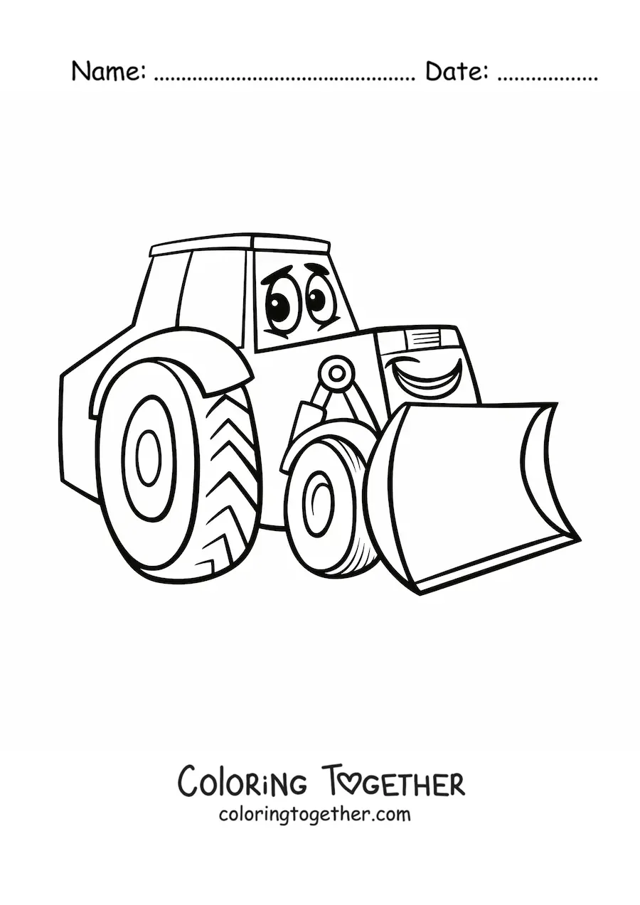 Coloring page of a cartoon excavator