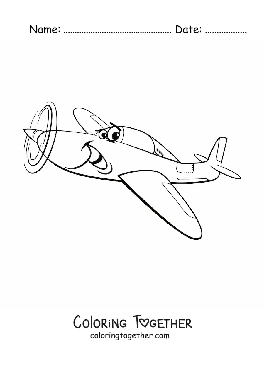 Coloring page of a cartoon small plane