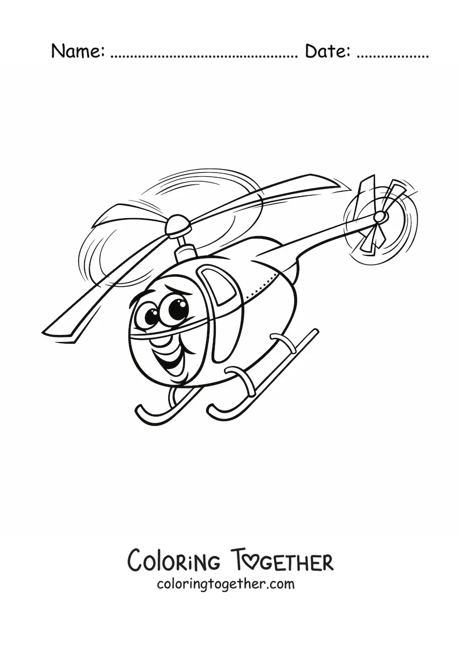 Coloring page of a cartoon helicopter