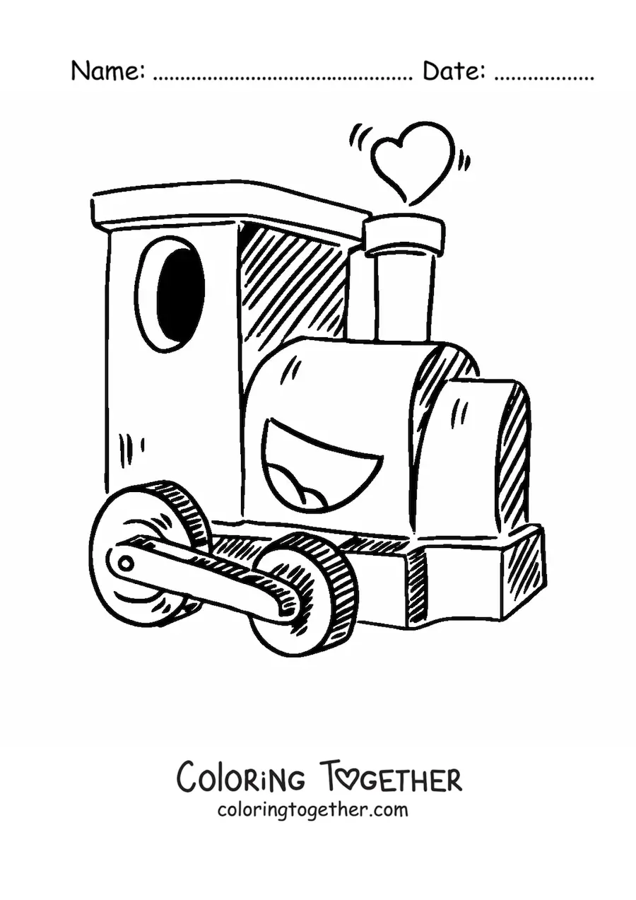 Coloring page of a kawaii cartoon train