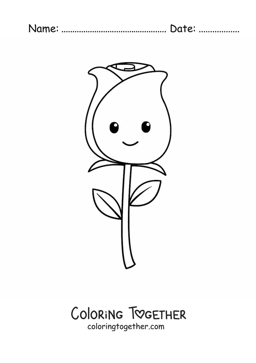 Coloring page of an easy kawaii rose