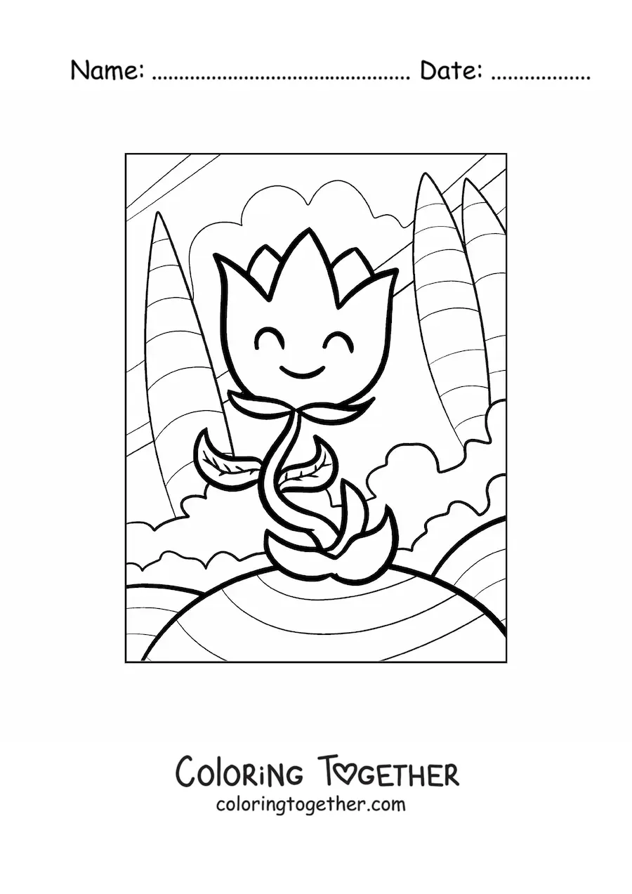 Coloring page of a big cartoon tulip