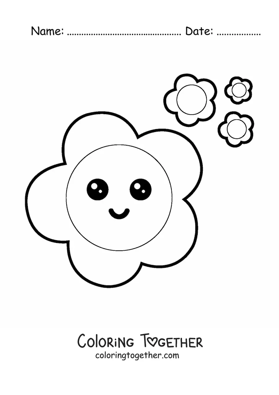 Coloring page of big kawaii flowers