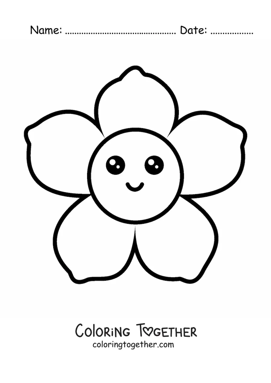 Coloring page of a big easy kawaii flower