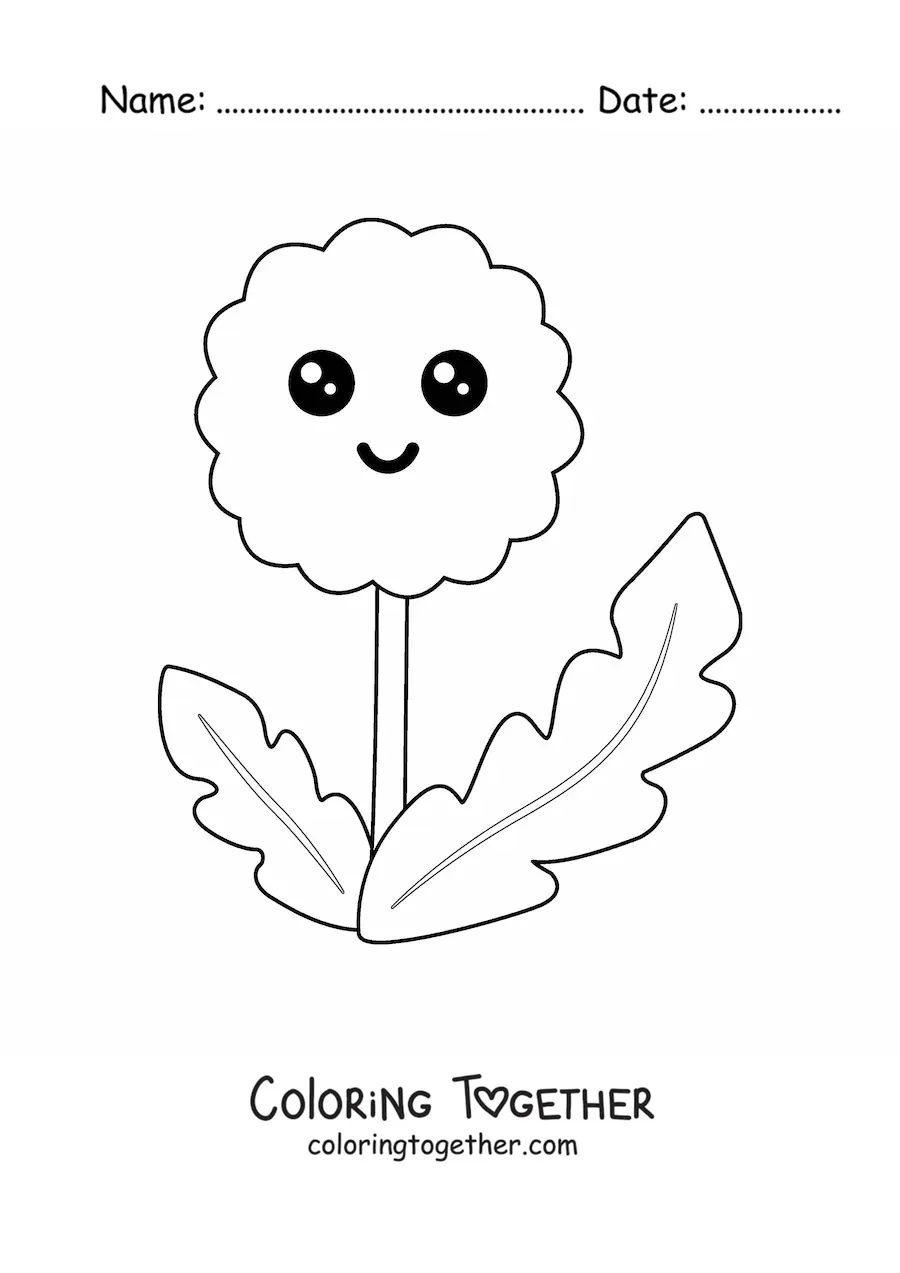 Coloring page of a big easy kawaii dandelion
