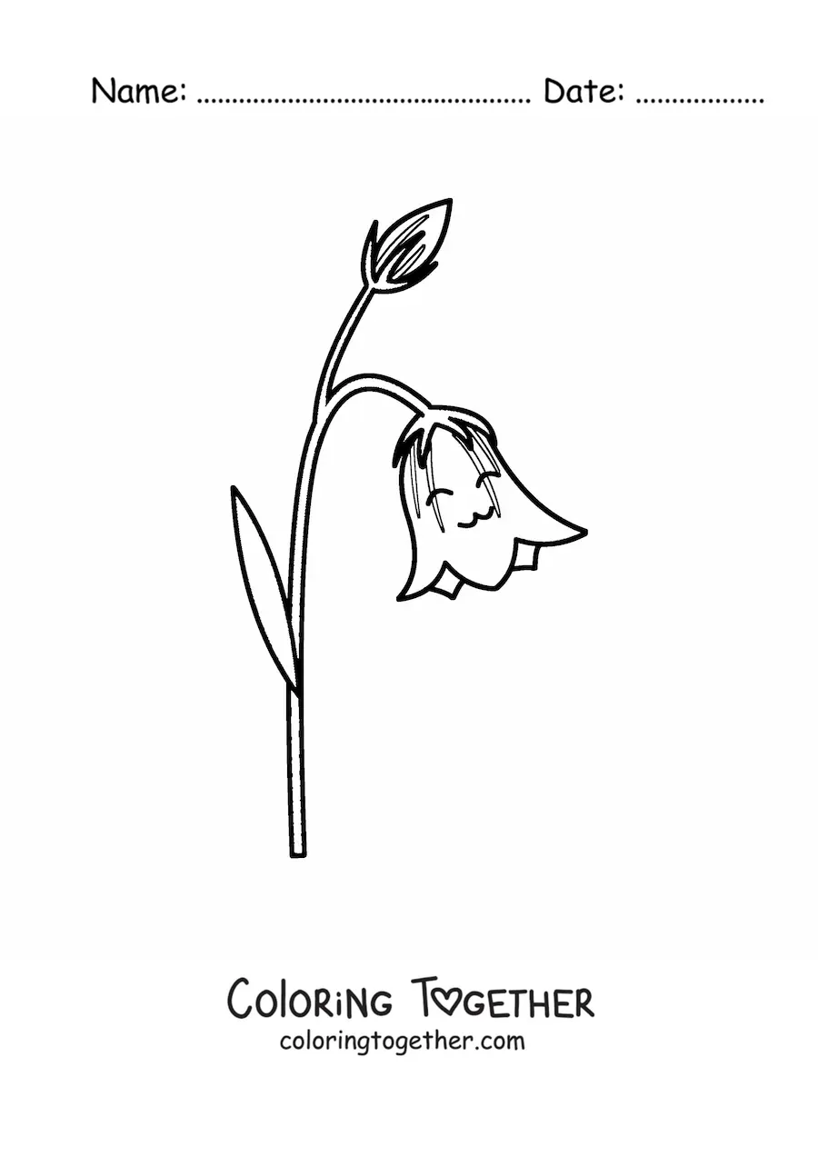 Coloring page of a big easy kawaii lily