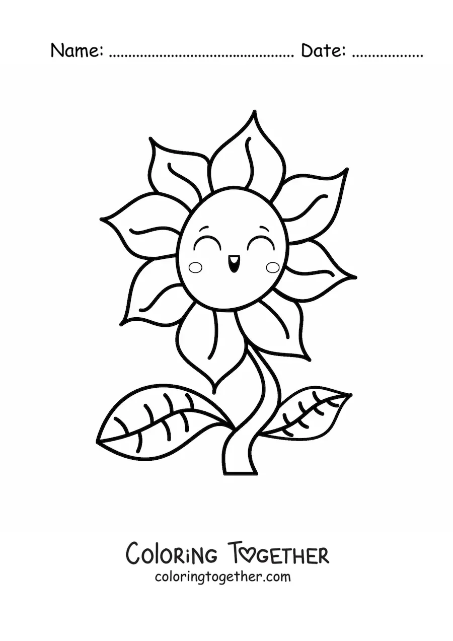 Coloring page of a big pretty kawaii flower