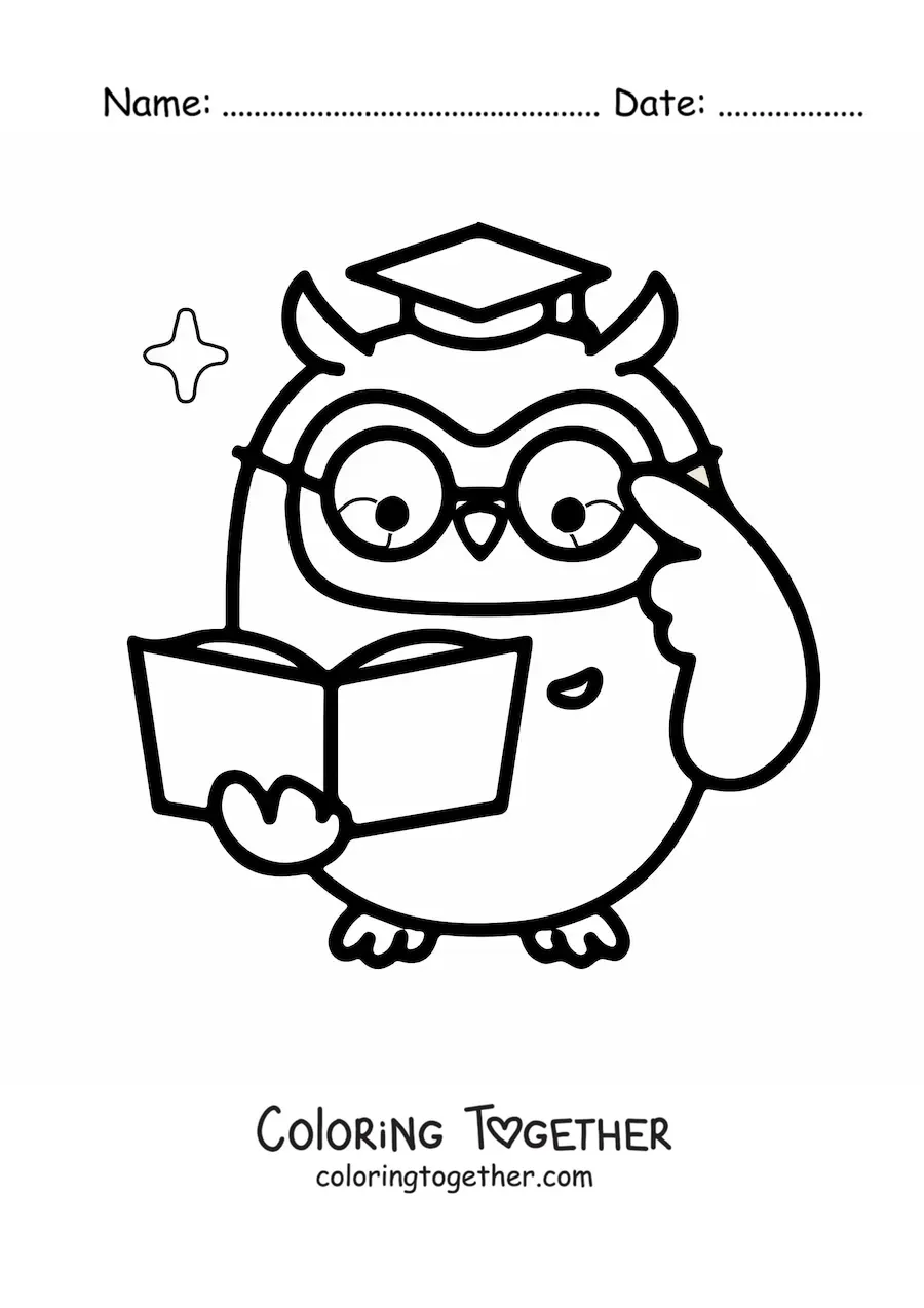 Coloring page of a cute owl teacher