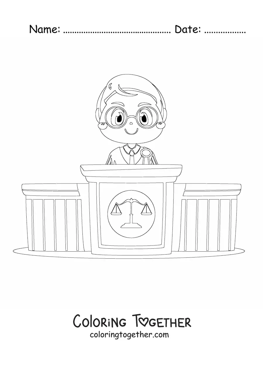 Coloring page of a kawaii judge