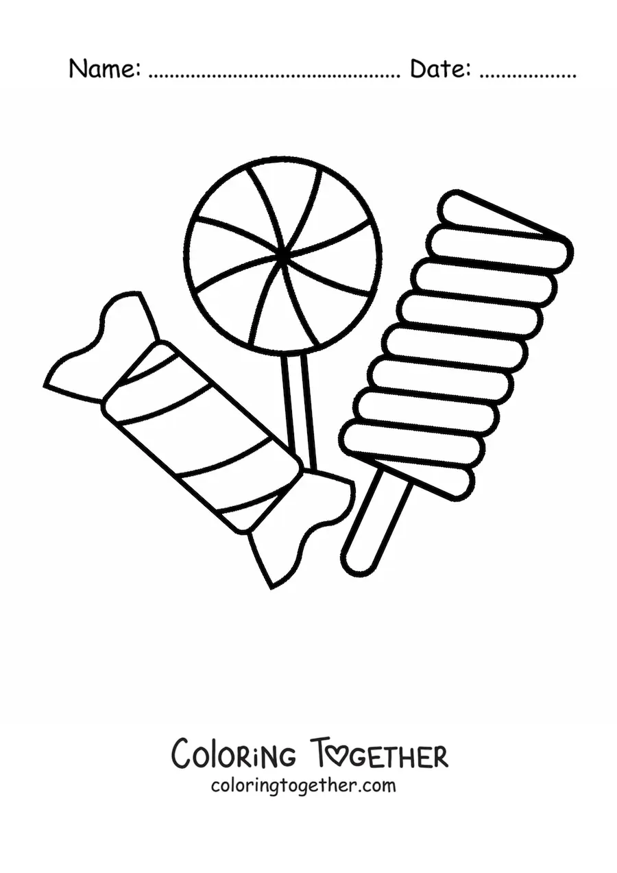 Coloring page of lollipops and candies