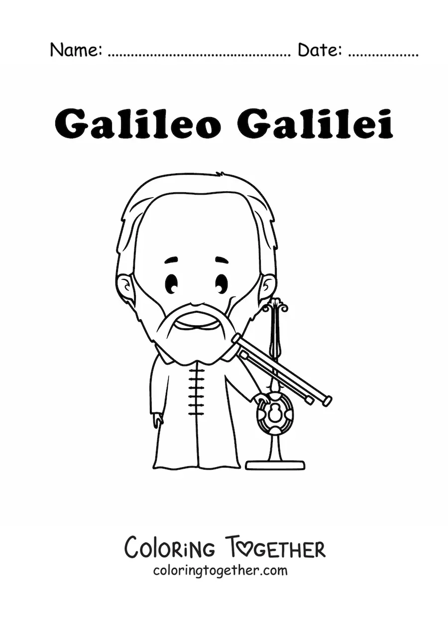 Coloring page of a kawaii Galileo Galilei