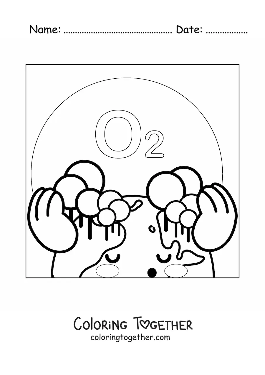 Coloring page of a kawaii planet Earth with oxygen in the atmosphere