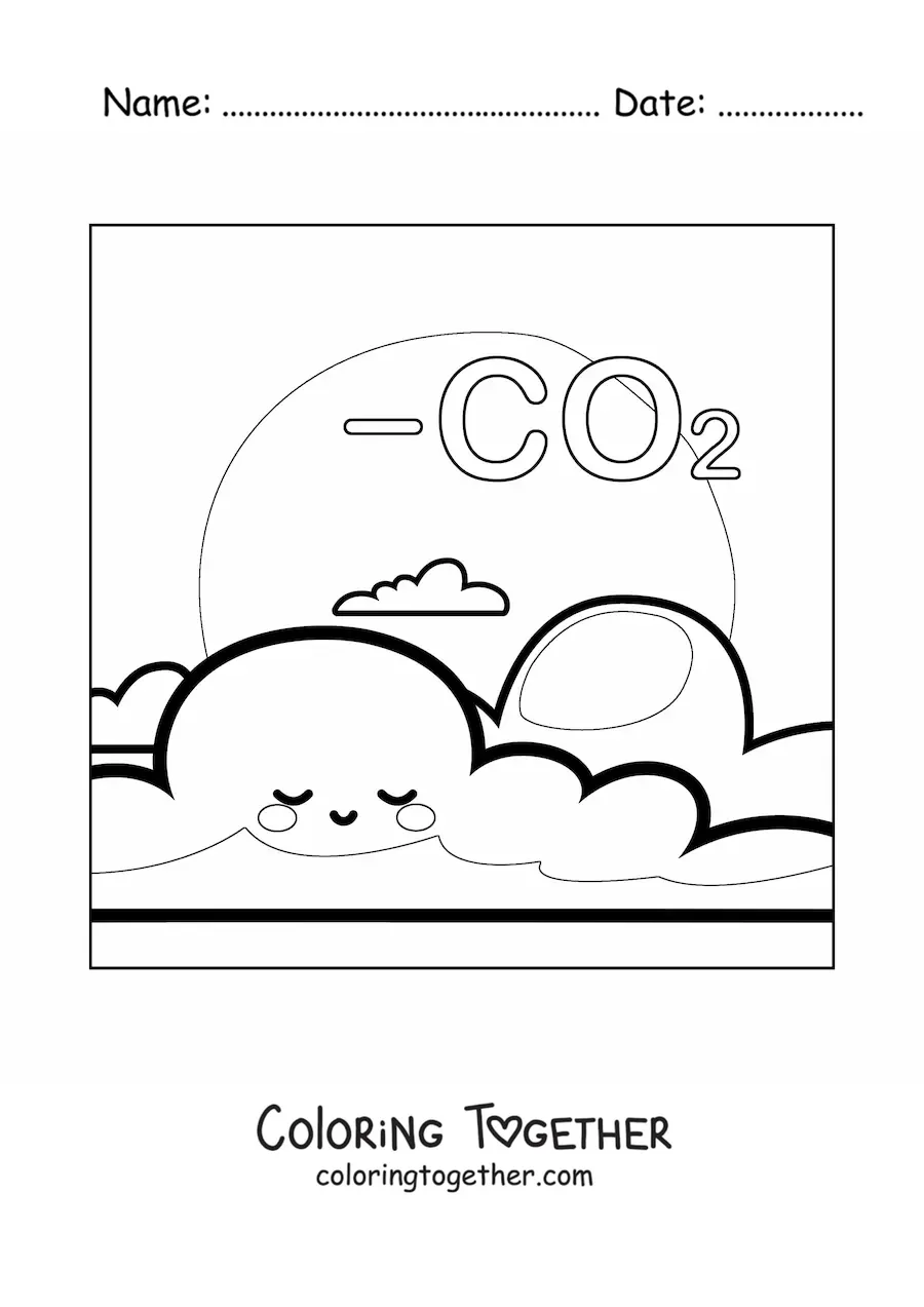 Coloring page of a kawaii planet Earth with carbon dioxide in the atmosphere