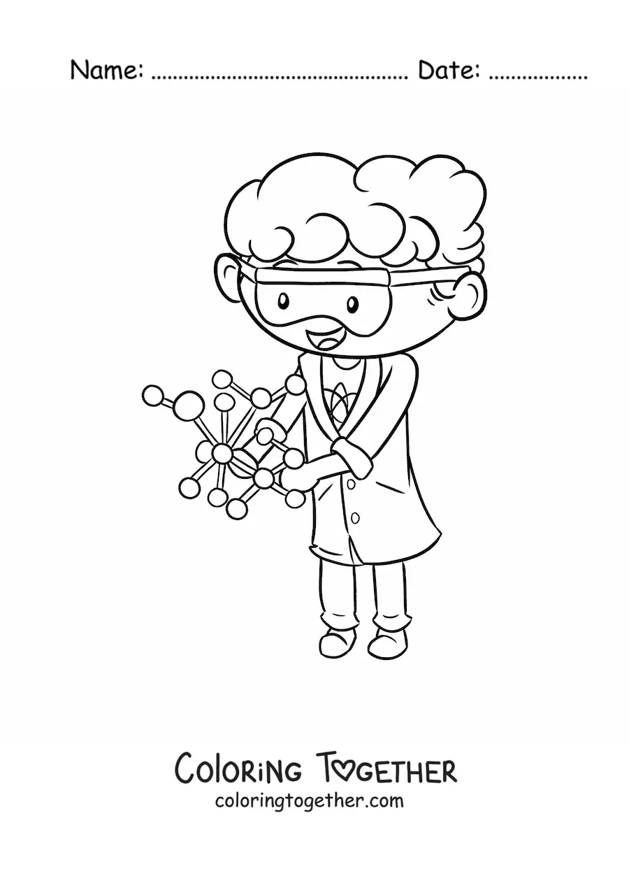 Coloring page of a kawaii scientist
