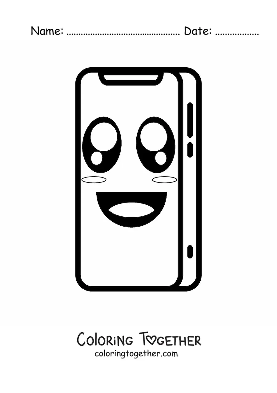 Coloring page of an easy kawaii smartphone