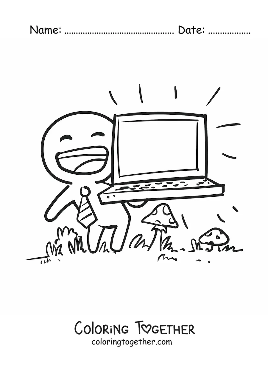 Coloring page of a man with a laptop