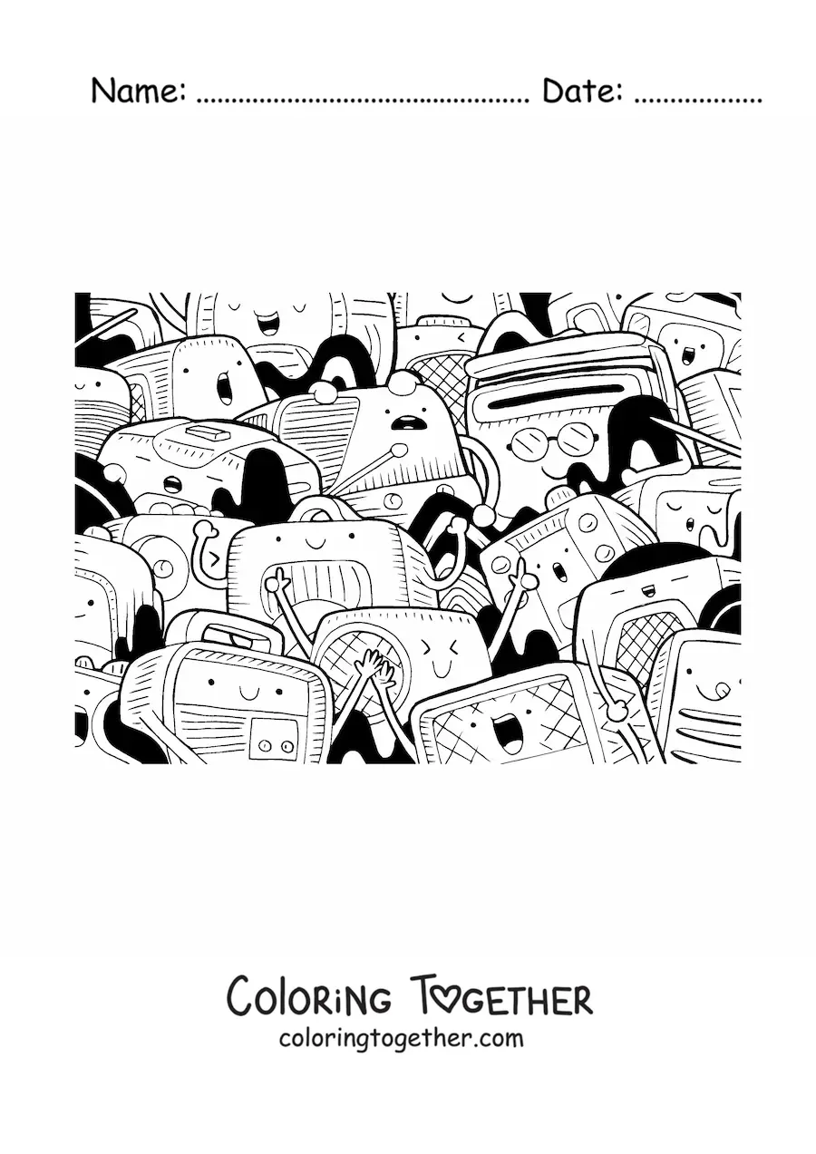 Coloring page of cartoon kawaii radios