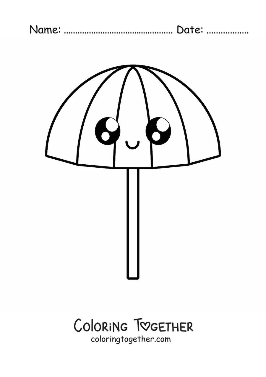 Coloring page of a big kawaii umbrella