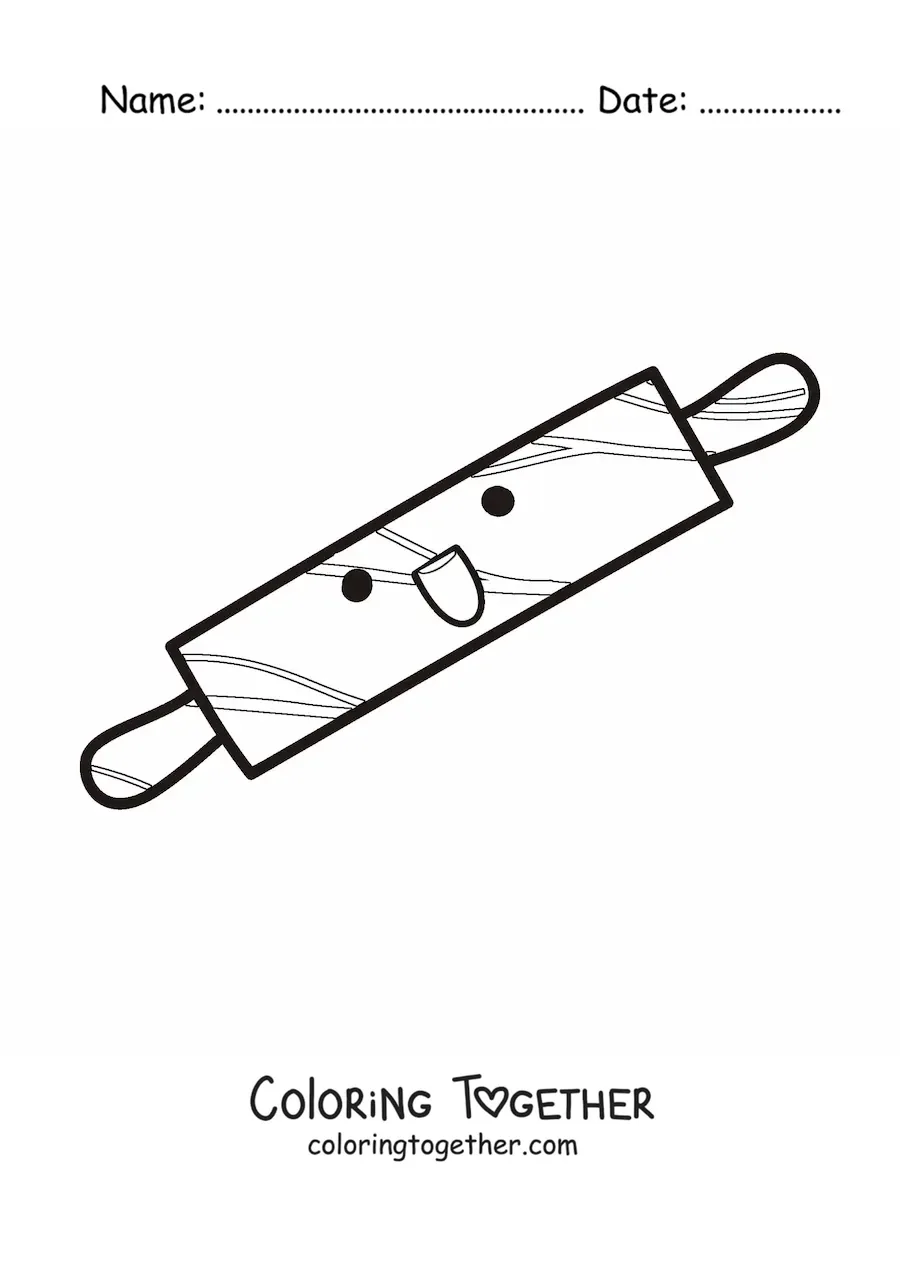 Coloring page of an easy kawaii paint roller