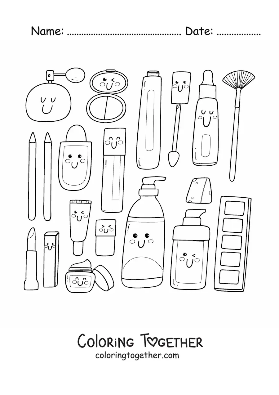 Coloring page of kawaii makeup