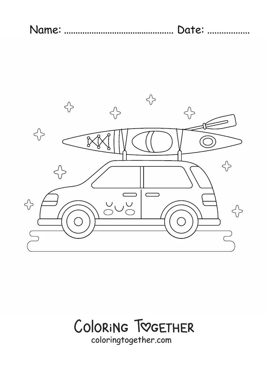 Coloring page of a kawaii car out for a ride