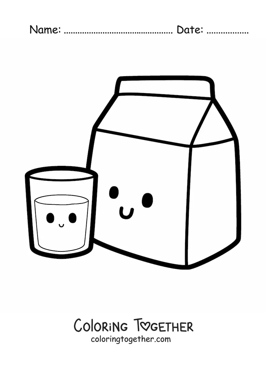Coloring page of a kawaii glass of milk