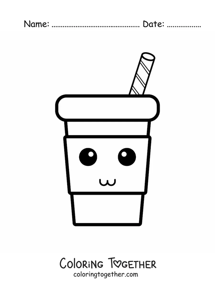 Coloring page of a cartoon plastic cup