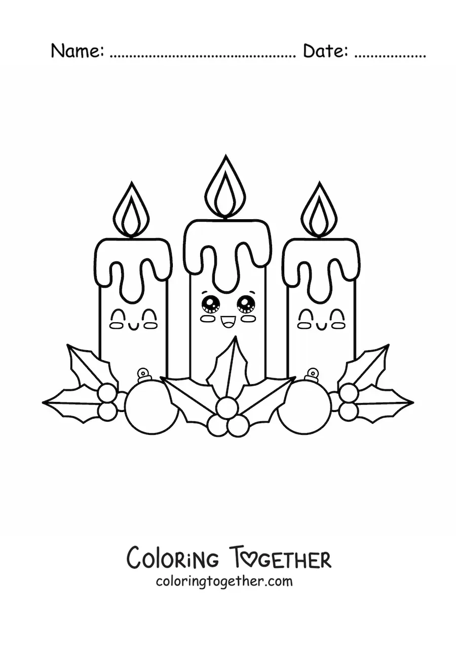 Coloring page of kawaii Advent candles