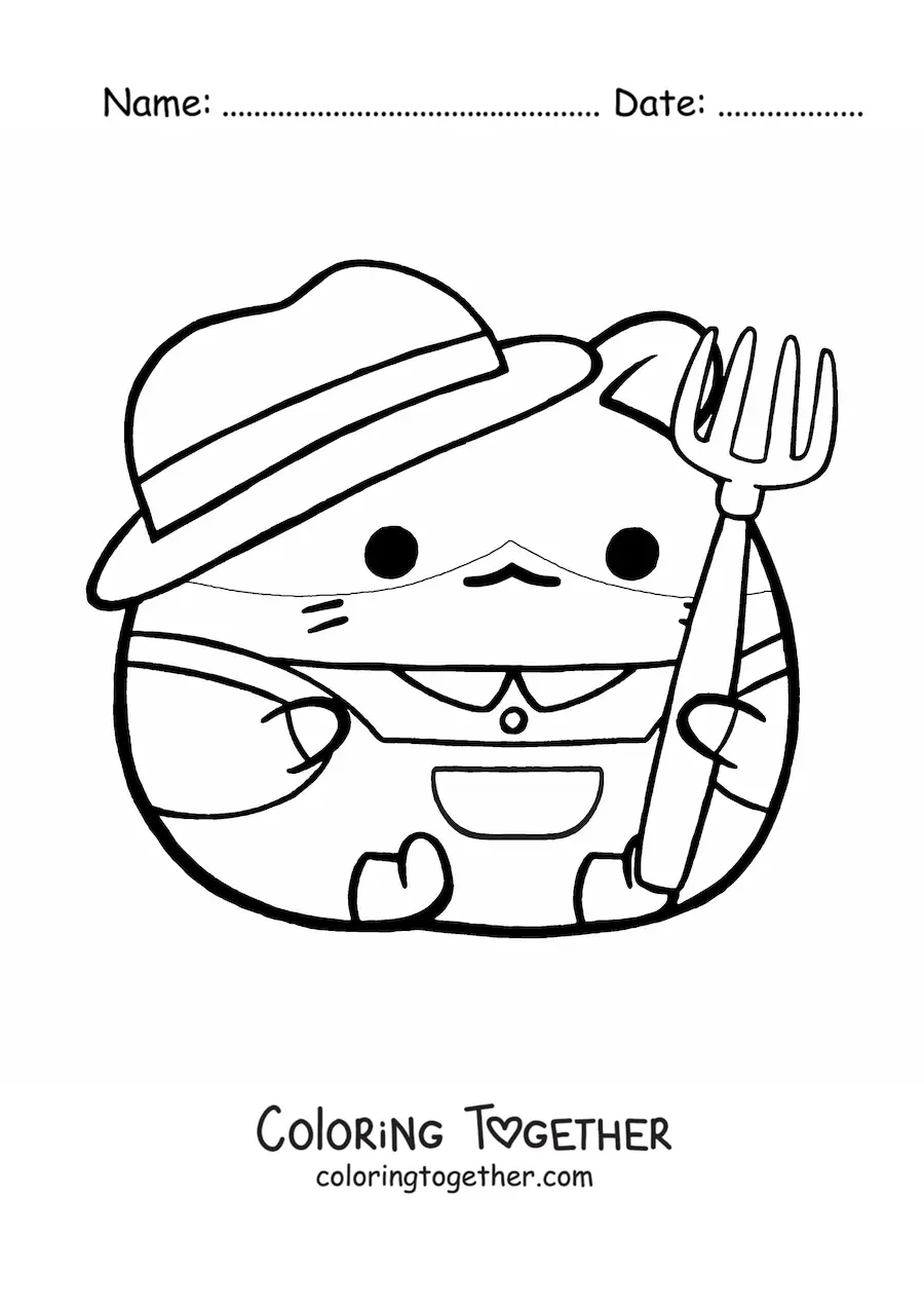 Coloring page of a big kawaii farmer hamster