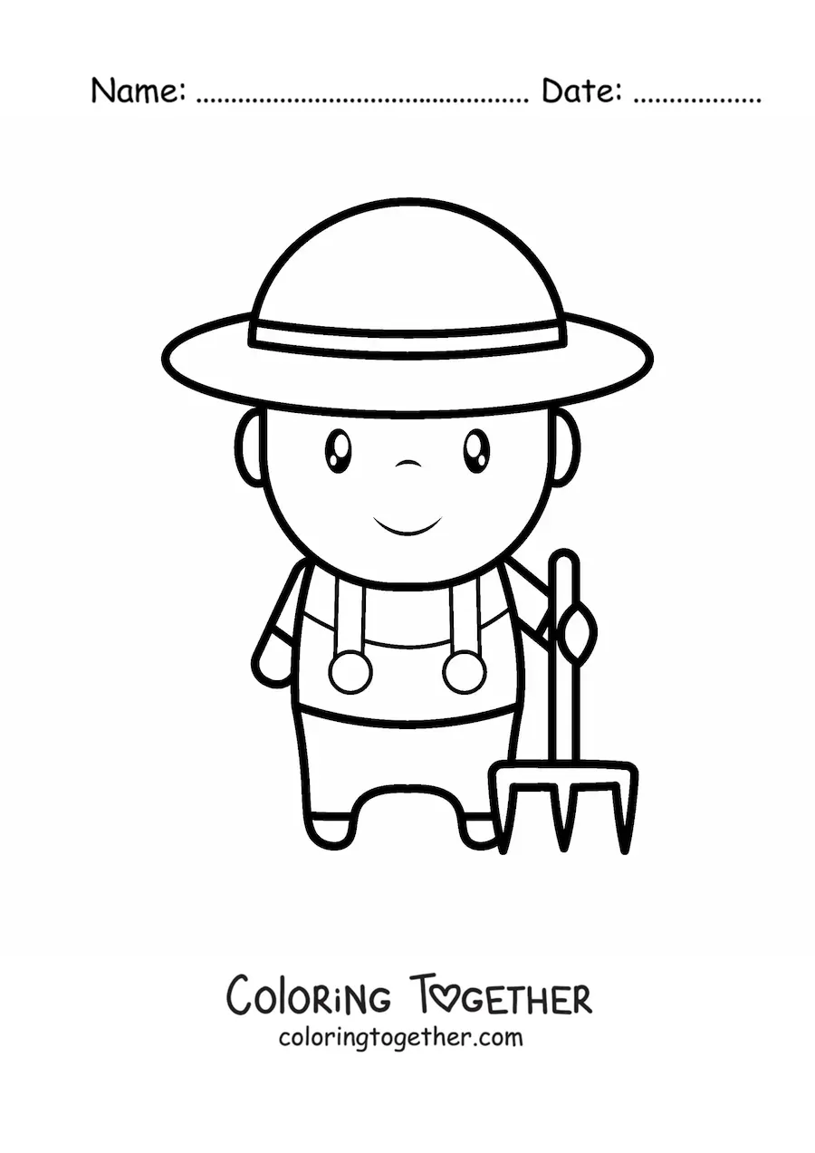 Coloring page of a big kawaii farmer