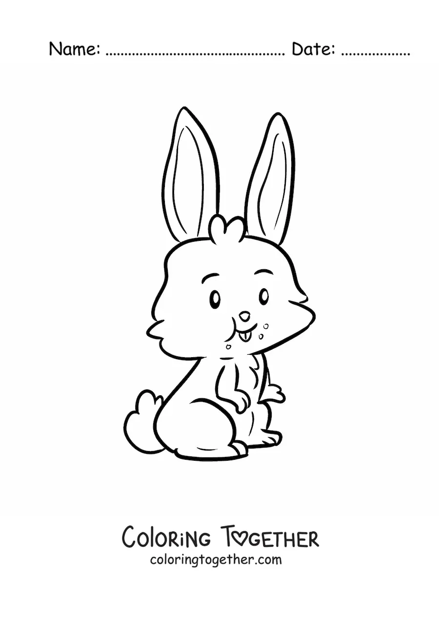 Coloring page of a kawaii rabbit eating
