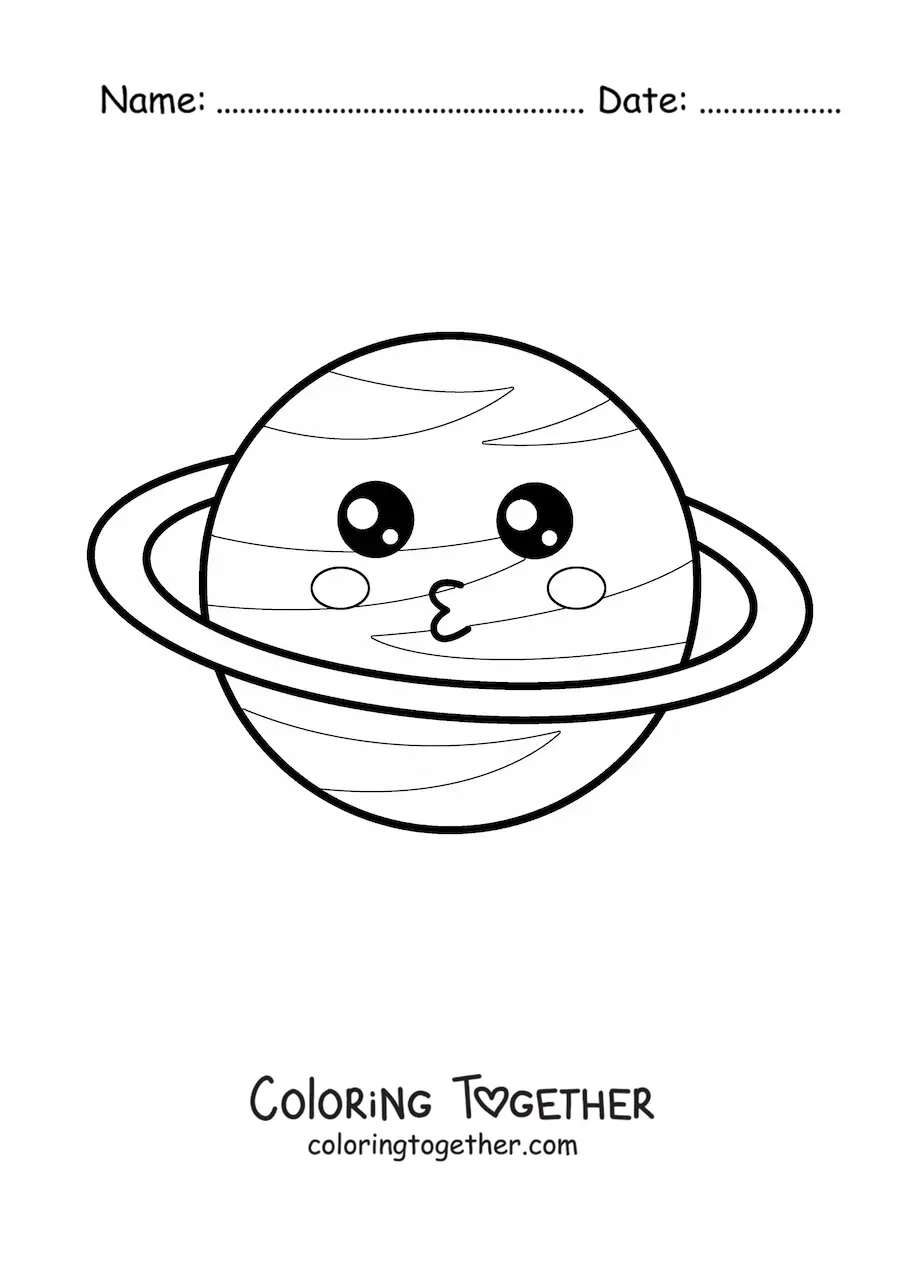 Coloring page of a big cartoon kawaii planet
