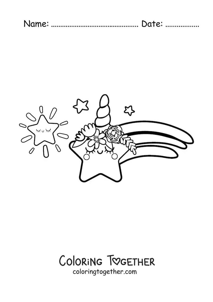 Coloring page of a kawaii shooting star