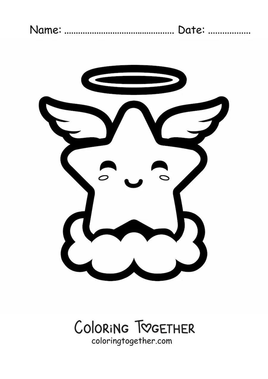 Coloring page of a kawaii angel star