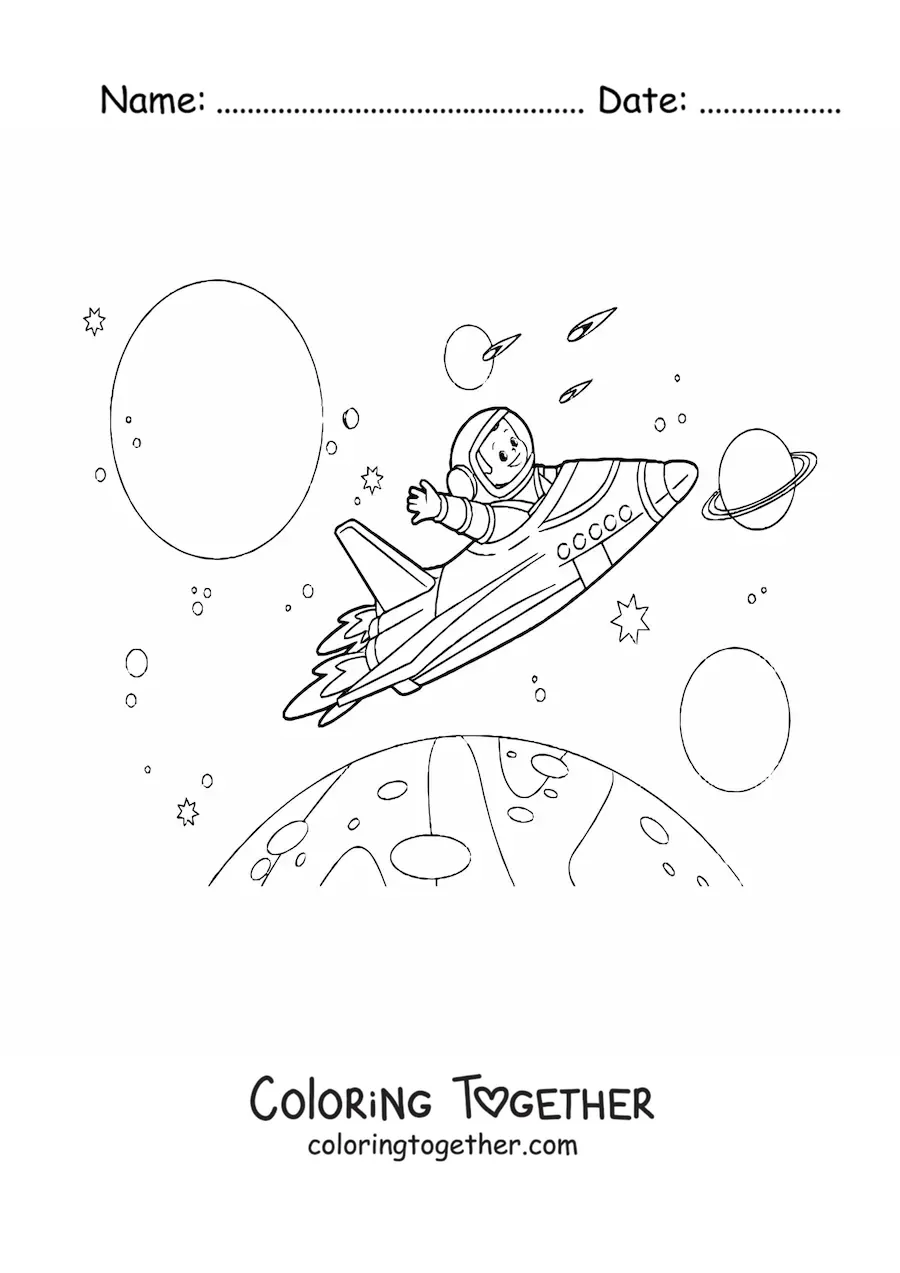 Coloring page of space travel between planets