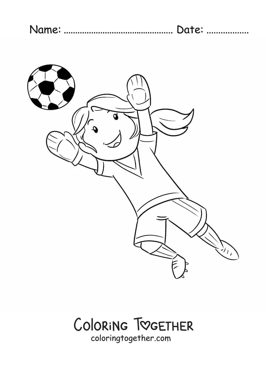 Coloring page of a girl goalkeeper