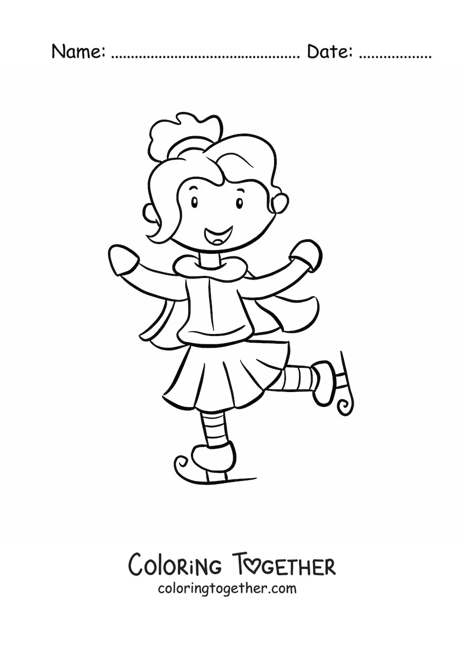 Coloring page of a girl ice skating